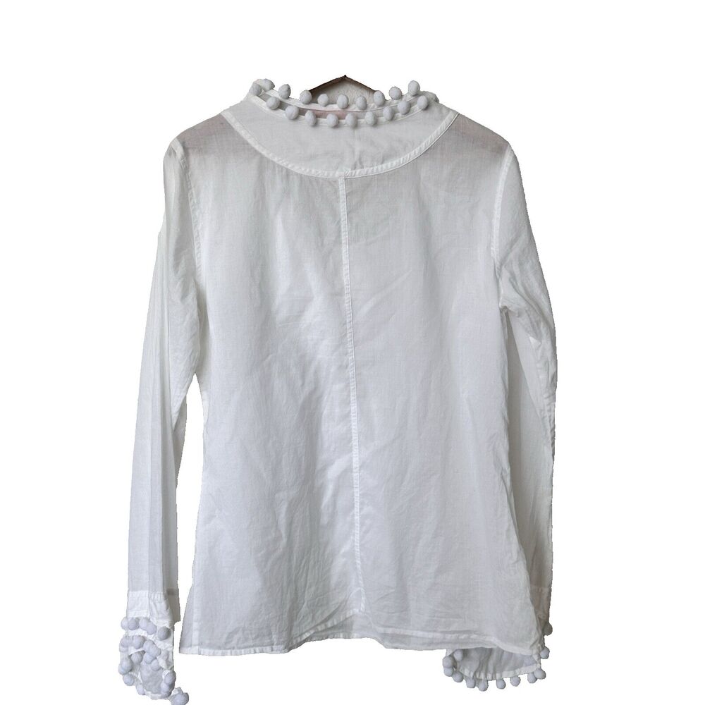 Tory Burch White blouse Cotton Pomp Pomp Long Sleeves 12 - Picture 4 of 12
